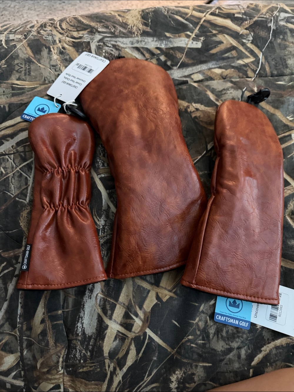 Brown Leatherette Golf Club Headcovers - 3-Pack